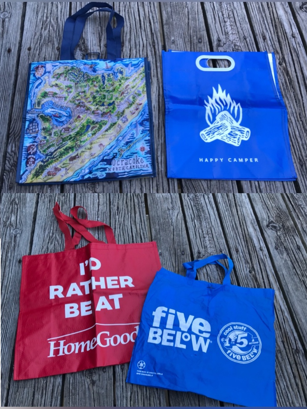 Lot 4 Reusable Shopper Bags KOA Camping Ocracoke Home Goods 5 Below Bag Tote